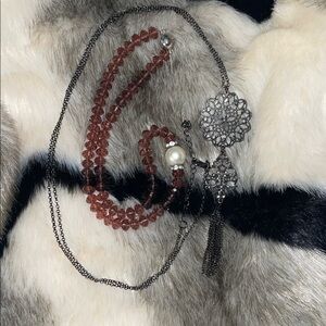 Pearl Accent Red Beaded Necklace - Women Jewelry